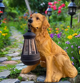 Garden Dog Statues Outdoor Decor, Resin Golden Retriever Statue Outdoor With Solar Led